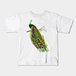 Vintage Peacock, Emerald Green Kids T-Shirt